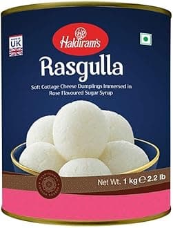 Haldiram Rasgulla 1 Kg | Indian Sweets | Soft Cottage Cheese Dumplings Immersed in Rose Flavoured Sugar Syrup