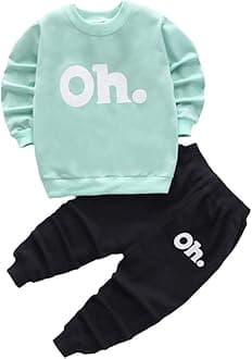 HopscotchBoys and Girls Cotton Text Print Sweatshirt and Jogger Set in Green Color