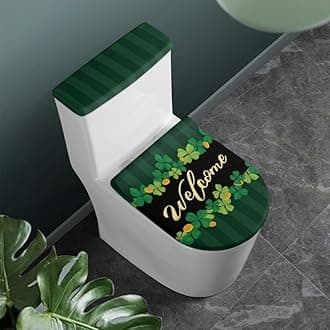 Green Clover Grass Toilet Lid Cover Set of 2 Blackish Green Striped Welcome Standard Toilet Seat Lid Cover St. Patrick's Day Soft Fits Most Toilet Lids Bathroom Decor