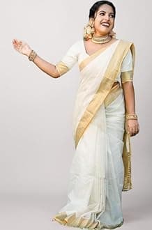 Yashika Women's Solid White Color and Gold Border Cotton Blend Saree With Unstitched Blouse Material - Special For Pongal Onam Festival (AZ-YS-OG1-PONGAL ONAM WHITE)