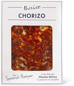 Chorizo Iberico slices 80g. Free range. Cured for 4 months. Pata Negra (black pig) 100% Bellota (Acorn) Fed.