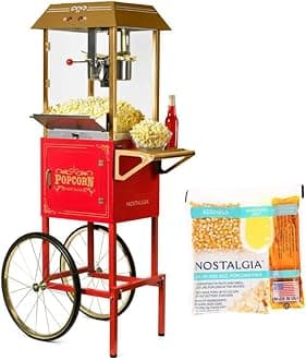Nostalgia Red Vintage Popcorn Maker Machine - 10 Oz Kettle Makes Up to 40 Cups - Includes 24 10-Ounce Popcorn All-In-One Packs