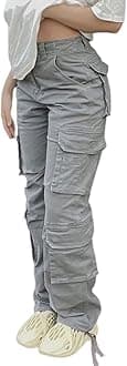 Viatabuna High Waisted Cargo Pants for Women Baggy Y2k Straight Wide Leg Pants with Pockets Streetwear
