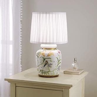 Traditional Ceramic Floral Table Lamp with White Pleated Shade 44cm Table Lamp Floral and Birds Design