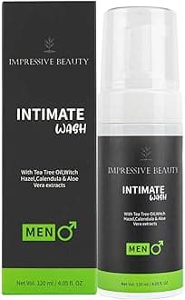 Impressive Beauty Intimate Wash for Men Natural Organic with Tea Tree Oil | pH Balanced Foam Cleansing | Removes Sweat, Bad Odor, Itching, and Irritation | 4.05 fl. oz.