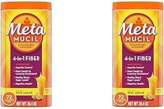 Metamucil Fiber, 4-in-1 Psyllium Fiber Supplement Powder with Real Sugar, Orange Smooth Flavored Drink, 72 Servings (Packaging May Vary), Coarse Texture, 1.9 Pound (Pack of 2)