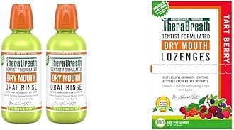 Dry Mouth Oral Rinse, Tingling Mint, Dentist Formulated, 16 Fl Oz (2-Pack) & Dry Mouth Lozenges with ZINC, Tart Berry Flavor, 100 Lozenges