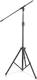 – Pyle Tripod Microphone Stand, Heavy Duty Mic Stand with Stable Tripod Base, Height Adjustable with Extendable Telescoping Boom Arm 75 cm - Clutch in T-Bar Adjustment Point