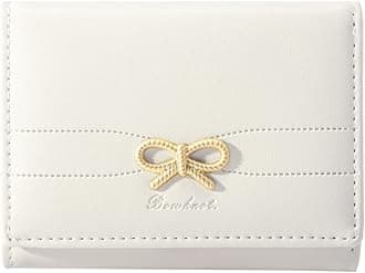 Wallets Girls Cute Coquette Bow Small Wallet Aesthetic Card Holder ID Window Purse for Women (CREAM)