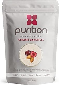 Purition Cherry Bakewell – High Protein Wholefood Shake | 500g Natural Meal Replacement with Whey Protein for Keto Diet, Weight Loss & Healthy Breakfasts | 12 Servings