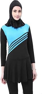 Women Muslim Modest Swimwear - Jumpsuit One Piece Swimsuit with Hijab Islamic Burkini Swimming Costume