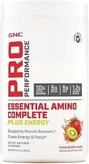 GNC Pro Performance Essential Amino Complete Plus Energy, Supports Muscle Recovery, Strawberry Kiwi, 15.9 oz.