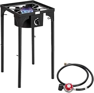 Bonnlo Outdoor Portable Propane Stove Gas Cooker, Heavy Duty Iron Cast Patio Burner with Detachable Stand Legs for Camp Cooking (1-Burner 100,000-BTU)