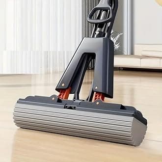 PVA Sponge Mop for Floor Cleaning - Squeeze Roller With Self Wringing for Hardwood, Laminate, Tile, Marble, Ceramic - Easily Dry Wringing
