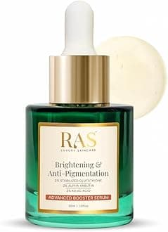 RAS Luxury Oils Brightening & Anti-Pigmentation Advanced Booster Serum | Glowing Skin with 2% Glutathione, 2% Alpha Arbutin, 2% Kojic Acid | Vitamin E & Alpha Arbutin Kojic Acid Serum (30 ml)