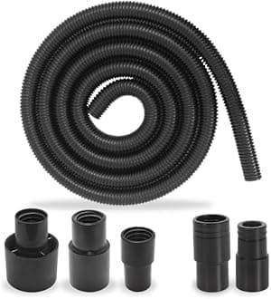 10 Foot Long Dust Collection Power Tool Hose Kit for Multiple Types/Brands of Power Tools and Work Shop Vacuums with Threaded Fittings (Hose w/ 5 Fittings)