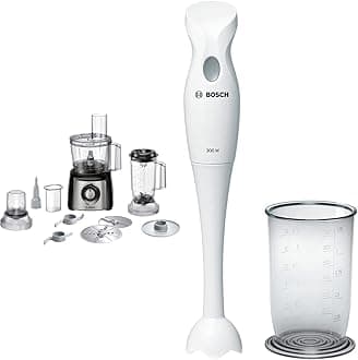 Bosch MultiTalent 3 MCM3501MGB Compact 800 W Food Processor - Black & Stainless Steel & MSM6B150GB Hand Blender, 300W - White