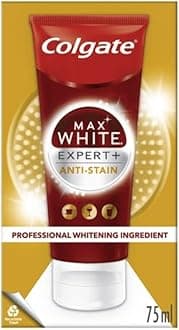 Max White Expert + Anti-Stain Teeth Whitening Toothpaste 75ml - Advanced Stain Removal Technology - Helps Prevent Future Stains - Enamel Safe for Daily Use