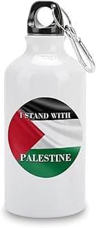 Palestine Flag Aluminum Water Bottle I Stand with Palestine Portable Leakproof Travel Bottle with Hanging Buckle Tumbler for Riding Camping Sports Workouts 14 OZ