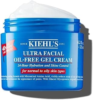 – Kiehl's Ultra Facial Oil-Free Gel Cream for Oily to Normal Skin, Non-comedogenic, Alcohol-free, Fragrance-free, 125Ml
