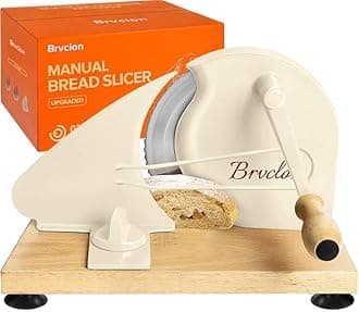 Brvclon Manual Bread Slicer Adjustable Thickness, Hand Crank Bread Slicer for Homemade Sourdough Bread with Scale Line & Suction Cup & Metal Guide,Quality Solid Wood Base & Gift-Level Packaging