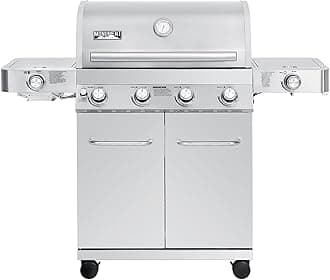 Monument Grills Larger 4+2 Burner Propane Gas Grills Stainless Steel Cabinet Style with Side & Side Sear Burners, Built-In Thermometer, and Knob Controls