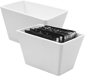 Sizikato 2pcs White Striped Porcelain Sugar Packet Holder Tea Bag Bowl, 4-Inch