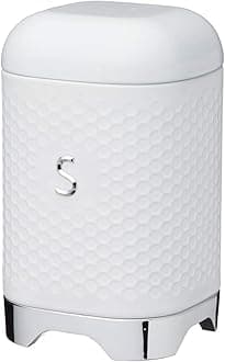 KitchenCraft Lovello LOVSUGARWHT Textured Sugar Canister with Geometric Hexagon Pattern, 11 x 11 x 19 cm (4.5" x 4.5" x 7.5") - Ice White