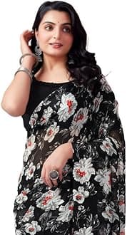 SIRIL Women's Georgette Floral Printed Saree With Unstitched Blouse Piece