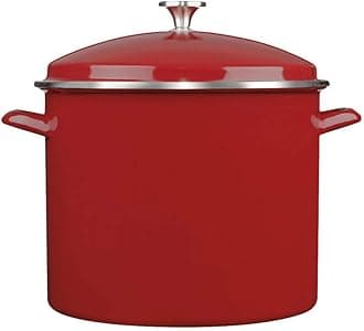 EOS166-30R Enamel Stockpot with Cover, Steel, Red