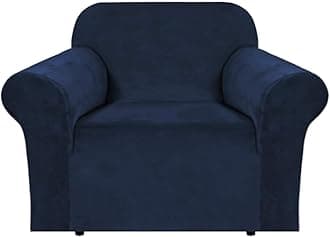 Stretch Velvet Armchair Cover Couch Covers 1 Cushion Chair Slipcover for Living Room Furniture Cover Crafted from Thick Comfy Rich Velour (Chair 31"-49", Navy)