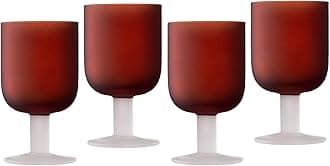 Frosted Glass Goblets Set of 4 – Elegant Stemmed Beverage Cups in Red for Wine & Cocktails, 8.2-oz Capacity – Decorative Frosted Glassware for Weddings, Anniversaries & Housewarming Events