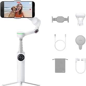 Insta360 Flow 2 Pro Creator Bundle White - Foldable AI Phone Gimbal, Apple DockKit, 360º Pan Tracking, Free Tilt Mode, Built-In Tripod/Selfie Stick, Portable Vlog/Travel Stabilizer, Spotlight, MagSafe