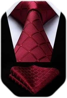 HISDERN Ties for Men Formal Business Plaid Checked Mens Ties and Pocket Square Set Classic Wedding Necktie Handkerchief