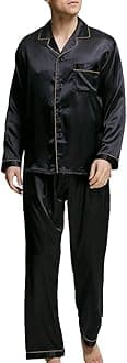 Sanraflic® Men's Satin Pajamas Long Button-Down Pj Set Sleepwear Loungewear