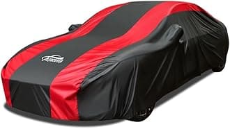 Small Sedan Car Cover Waterproof All Weather Protection with Red Stripe Design,Universal Fit Nissan Versa, Hyundai Accent, Kia Rio Sephia, VW EOS, Ford Fiesta Escort Sedan, Chevrolet Sonic