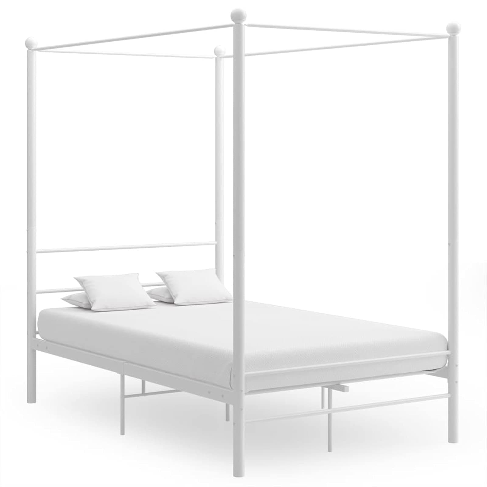 Canopy Bed Frame Double Bed/Single Bed Frame Bed Base Slatted Bed Platform Bedroom Furnture White Metal 120x200 cm