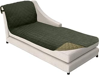 Sofa Shield Chaise Slip Cover with Patented Strap, Cushion Protector, US Designed Reversible Stain and Dog Tear Resistant Slipcover, 102x34 inch Seat, Washable Covers for Dogs Pets, Hunter Green Sage