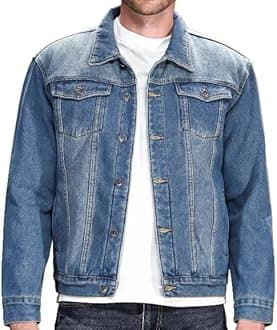 LAMKUKU Mens Denim Jacket Ripped Slim Jean Jacket Coat for Men