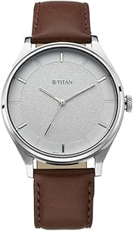 TitanMen's Classic Analog White Watch: Gradient Dial & Sleek Markings with Leather Strap-NS1802SL13