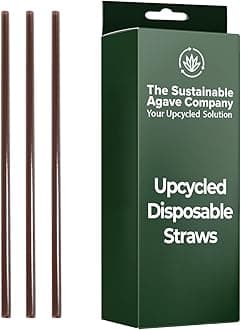Sustainable Agave Co - Agave Fiber Unwrapped Drinking Straws - 100 Count - Plant-Based, Made With Upcycled Materials, Reusable - Brown, Regular, 8"