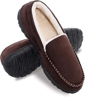 Moccasins for Men House Slippers Indoor Outdoor Plush Mens Bedroom Shoes with Hard Sole