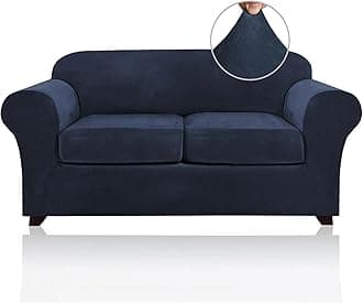 PrinceDeco Velvet Couch Cover Loveseat Covers for 2 Cushion Couch 3 Piece Sofa Covers for Dogs Washable Loveseat Covers Width Up to 72 Inch No Slip Stretch Sofa Slipcover(Medium, Navy)