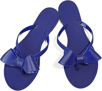 TYFLOVEWomen Rivet Flip Flops Studded Jelly Thong Sandals with Bow Summer Bowtie Flat Beach Rain Shoes