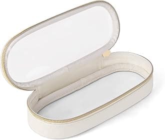 Soimeat Clear Travel Makeup Brush Holder, Leather Makeup Brush Toiletry Bag, Portable Cosmetic Brush Case, Transparent Waterproof Makeup Brush Storage Bag, White, Large