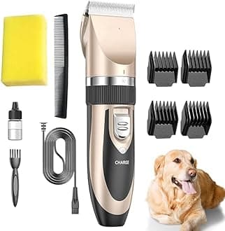 COOLBIT Pet Grooming Kit for Cats & Dogs - Quiet Cordless Trimmer for Labrador, Shih Tzu, German Shepherd, Golden Retriever - Powerful, Easy-to-Use Hair Clippers for Home Grooming (Trimmer Kit), Gold