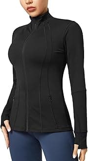 QUEENIEKE Women's Slim Fit Running Jackets - Long Sleeves Athletic Workout Gym Tops with Back Mesh Vent & Thumb Holes