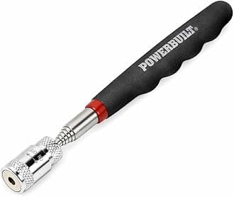 Powerbuilt 8 lb LED Lighted Telescoping Magnetic Pick-Up Tool, Extends to 25 Inches, Shielded Magnet, Soft-Grip Handle – 940606