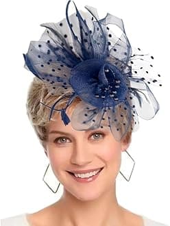 Fascinators Hats 20s 50s Pillbox Hat Cocktail Tea Party for Women (Navy Blue, One Size)