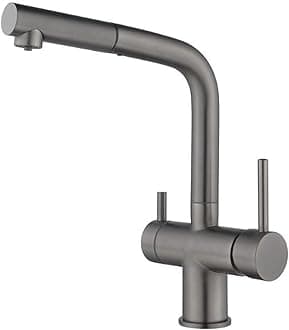 3 Way Kitchen Faucet 360° Swivel Brass Kitchen Mixer Faucet-Grey(Gris)